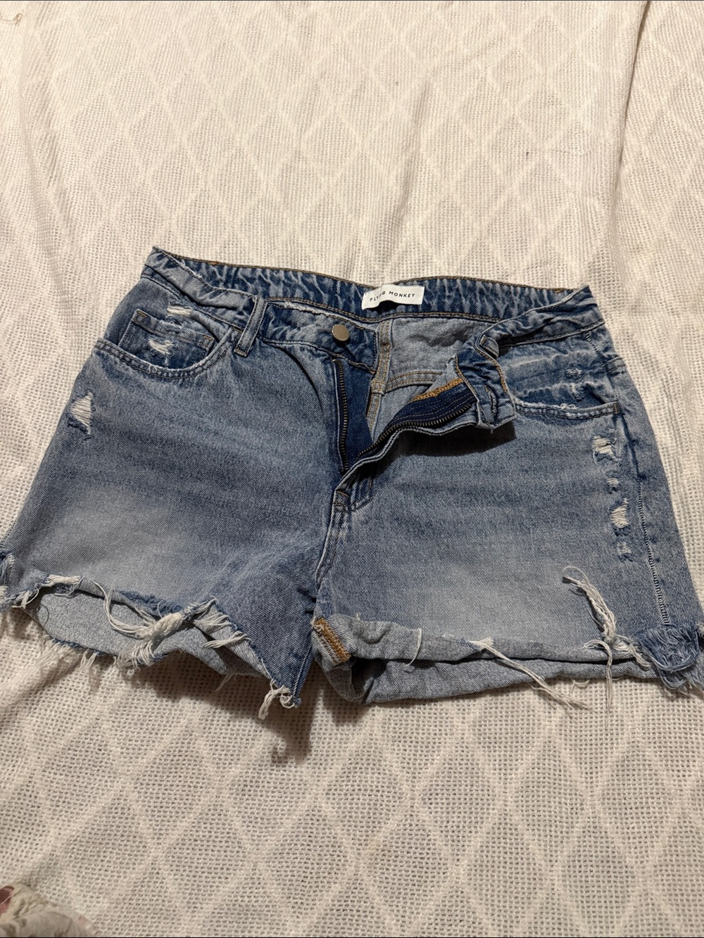 Flying Monkey Light Blue Distressed Denim Cutoff Shorts